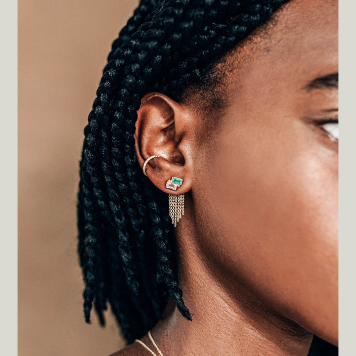 14K Yellow Gold Cléo Deux Carré Studs with Emerald and White Topaz