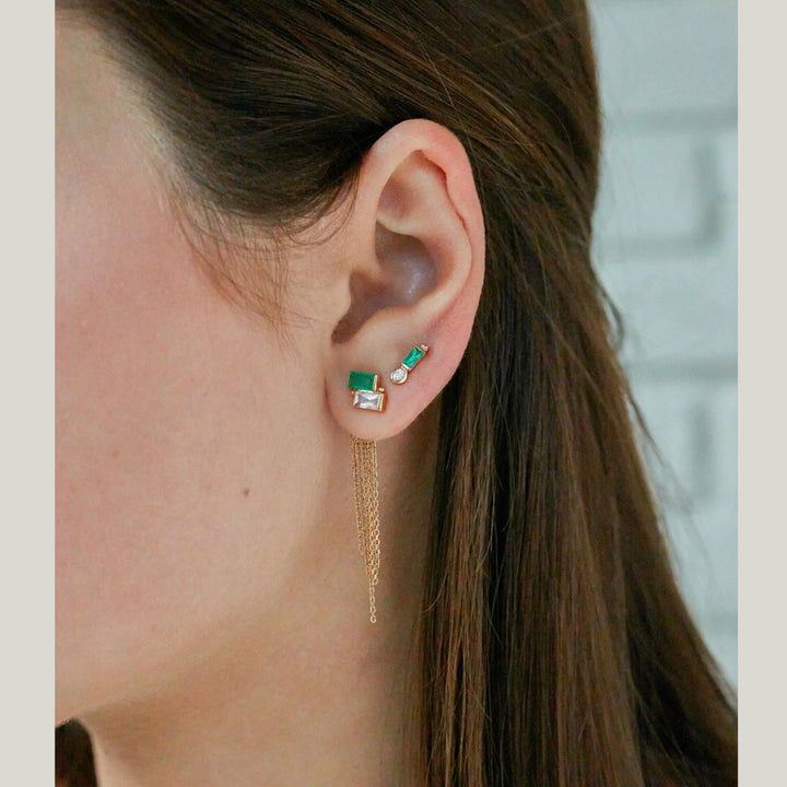 14K Yellow Gold Cléo Deux Carré Studs with Emerald and White Topaz
