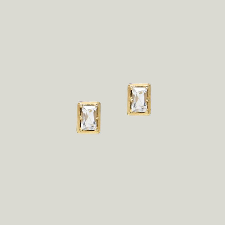 14K Yellow Gold Cléo Clear Topaz Carré Baguette Studs