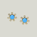 14K Yellow Gold Turquoise and Diamond Marine Stud Earrings