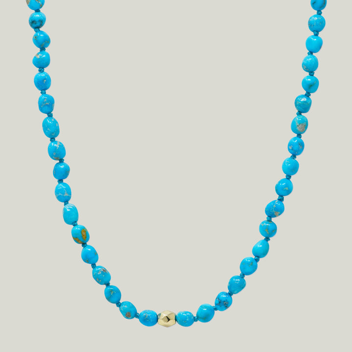 14K Yellow Gold Bohème Sleeping Beauty Turquoise Nugget and Gold Necklace