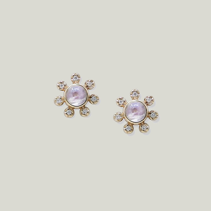 14K Yellow Gold Dew Drop Étoile Studs with Moonstone and Diamonds