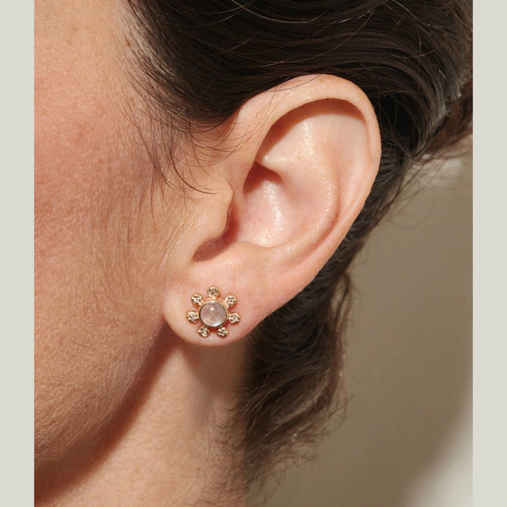 14K Yellow Gold Dew Drop Étoile Studs with Moonstone and Diamonds
