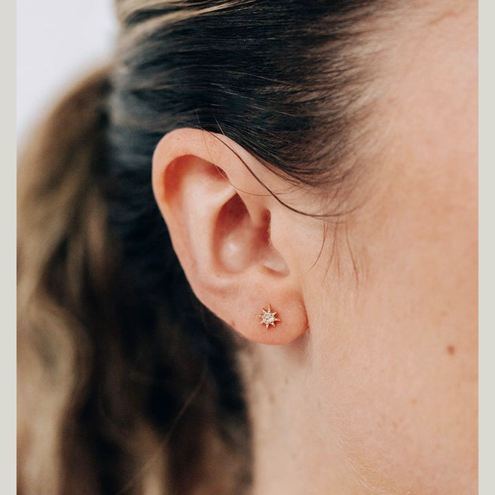 14K Yellow Gold Aztec Diamond Stud