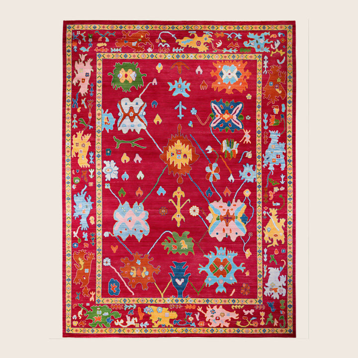 Image for Red Traditional Oushak Wool Rug - 10'3" x 13'9"