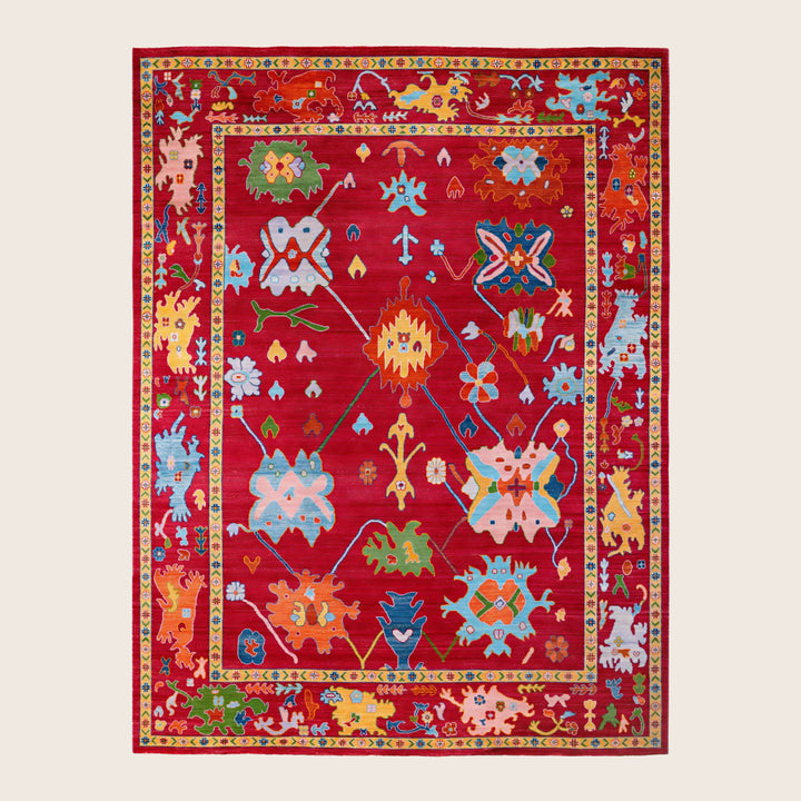 Image for Red Traditional Oushak Wool Rug - 9'1" x 12'2"