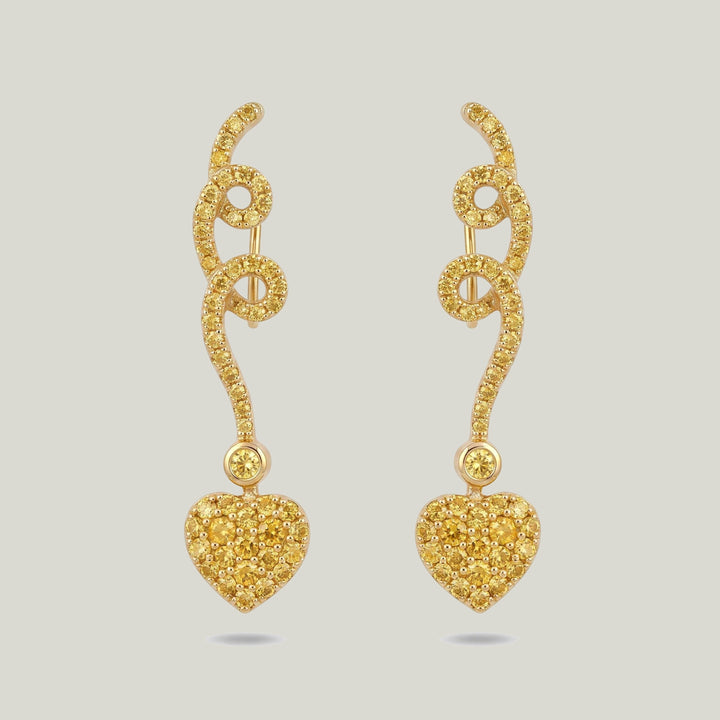 Vintage 18K Yellow Gold Yellow Diamond Heart Dangle Earrings