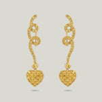 Vintage 18K Yellow Gold Yellow Diamond Heart Dangle Earrings