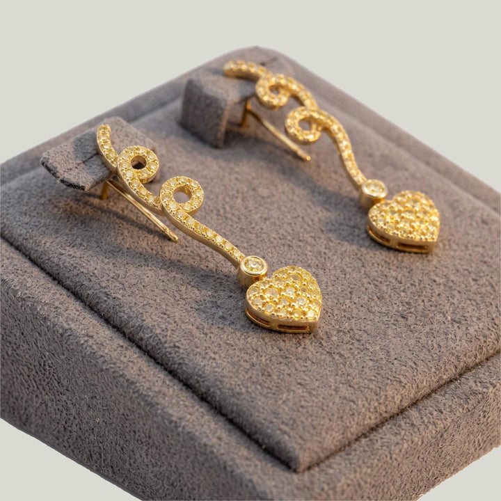 Vintage 18K Yellow Gold Yellow Diamond Heart Dangle Earrings