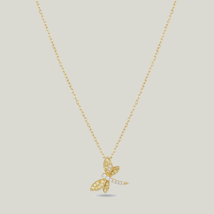 Vintage 18K Yellow Gold Diamond and Sapphire Dragonfly Necklace