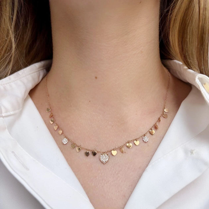 Vintage 18K Rose Gold Diamond Heart Fringe Necklace