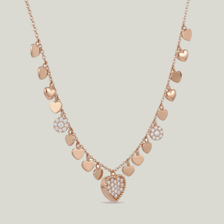 Vintage 18K Rose Gold Diamond Heart Fringe Necklace