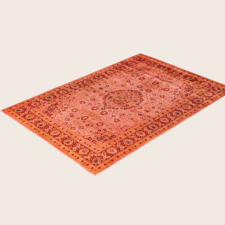 Pink Traditional Samsara Wool Rug - 6'3" x 9'
