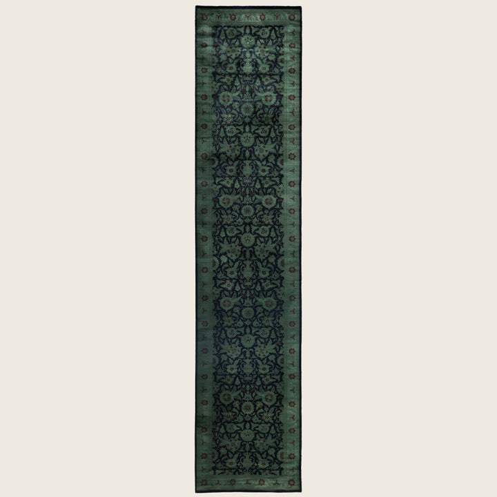 Green Traditional Samsara Wool Runner - 2'7" x 12'
