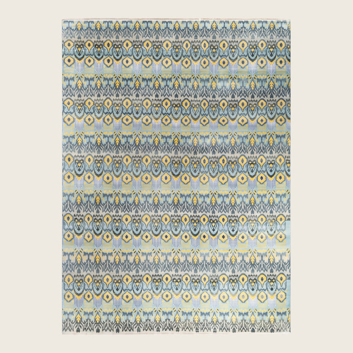 Beige Traditional Ikat Wool Rug - 9'1" x 12'2"