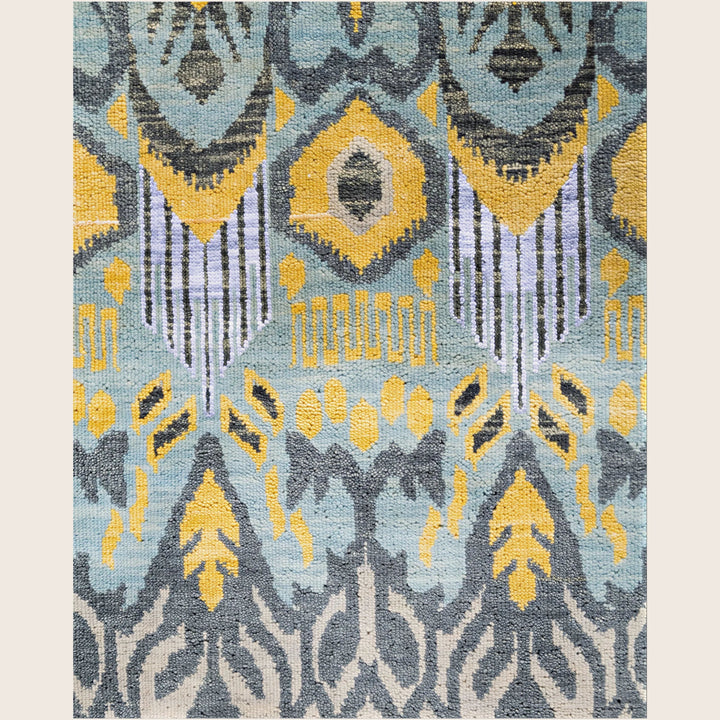 Beige Traditional Ikat Wool Rug - 9'1" x 12'2"