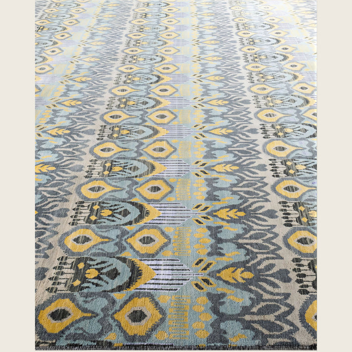 Beige Traditional Ikat Wool Rug - 9'1" x 12'2"