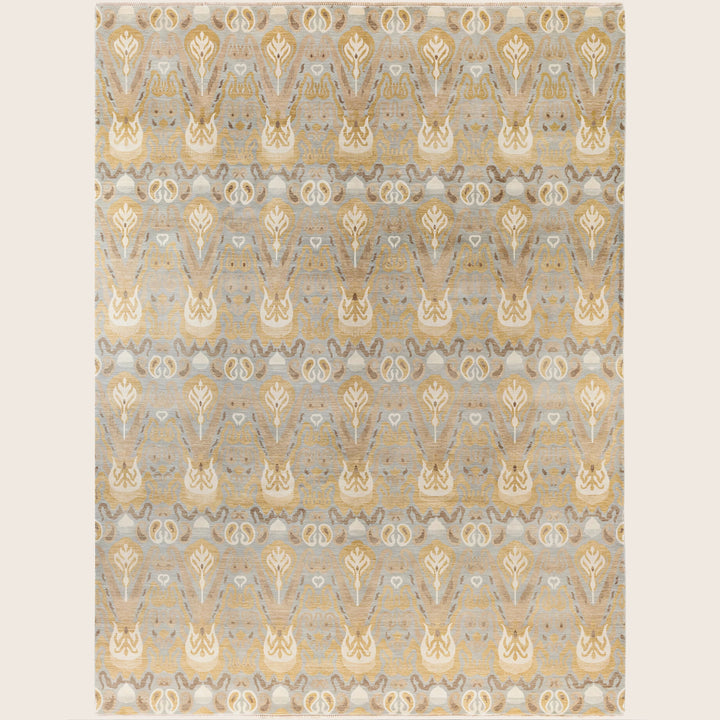 Grey Traditional Ikat Wool Rug - 9'2" x 12'2"