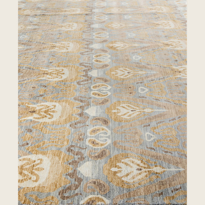 Grey Traditional Ikat Wool Rug - 9'2" x 12'2"