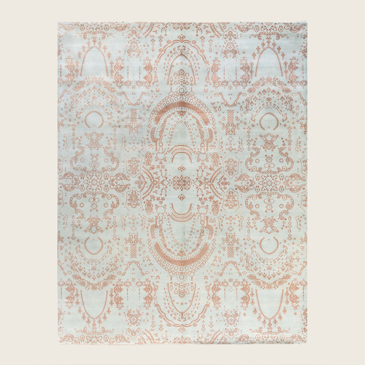 Grey Traditional Ikat Wool Rug - 8' x 10'4"