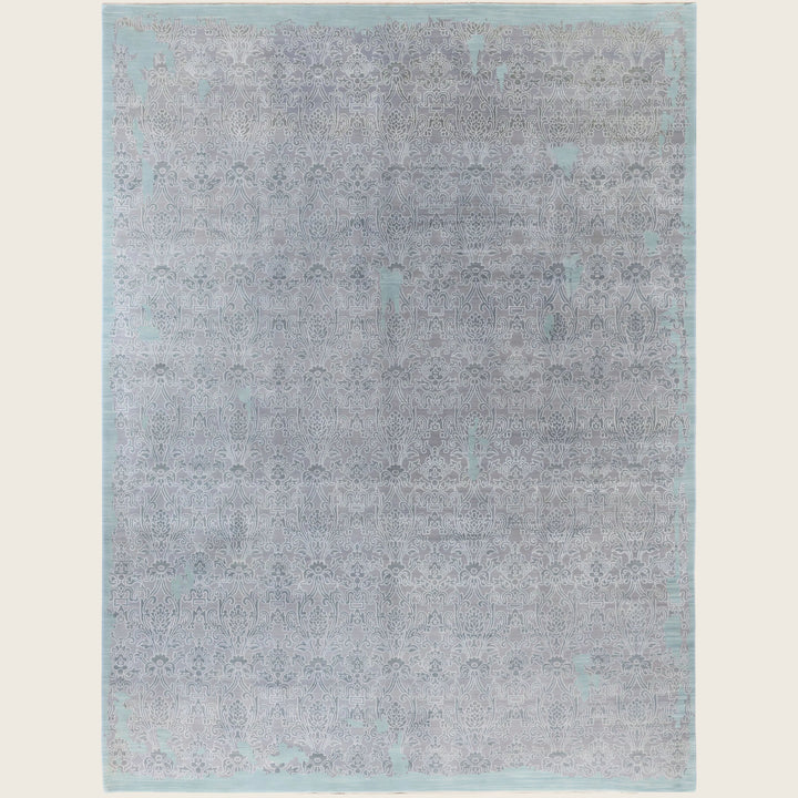 Grey Traditional Ikat Wool Rug - 9'2" x 12'2"