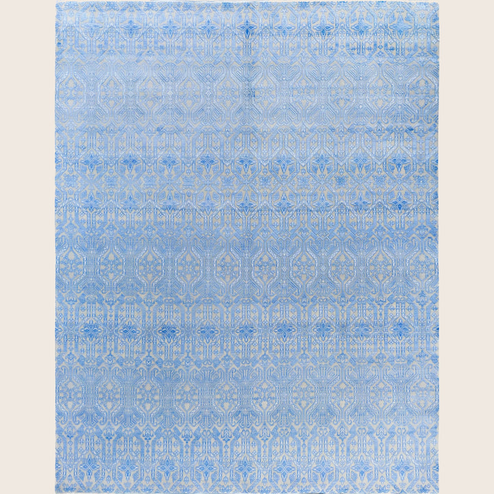 Blue Traditional Ikat Wool Rug - 8' x 10'1"