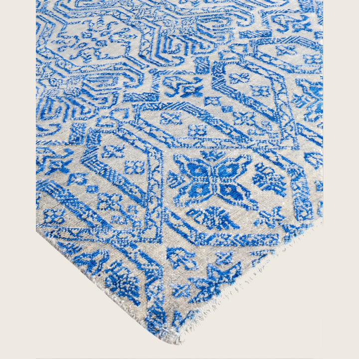 Blue Traditional Ikat Wool Rug - 8' x 10'1"