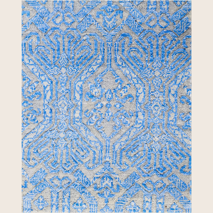 Blue Traditional Ikat Wool Rug - 8' x 10'1"
