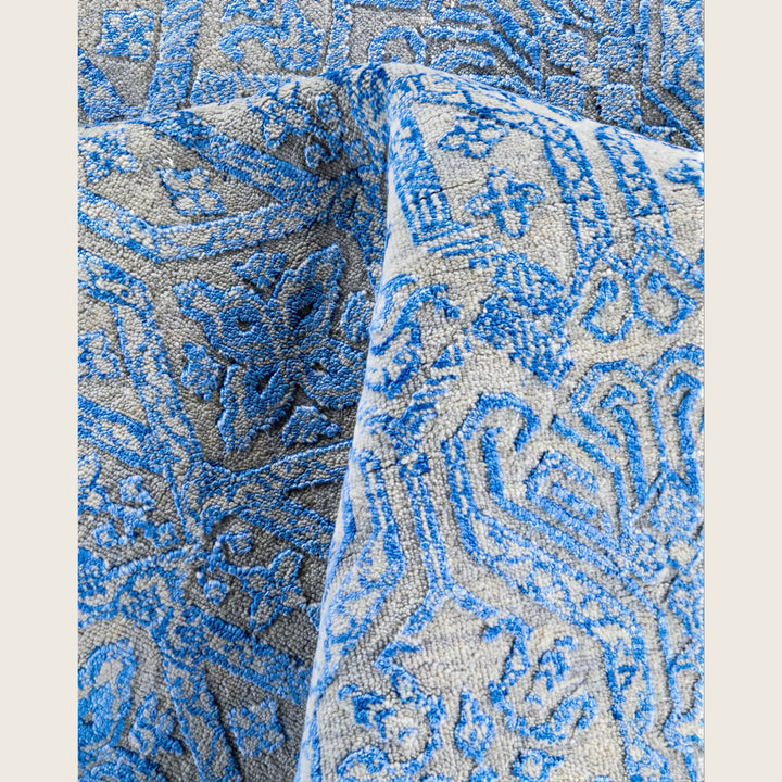 Blue Traditional Ikat Wool Rug - 8' x 10'1"