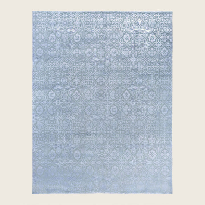 Grey Traditional Ikat Wool Rug - 8' x 10'2"