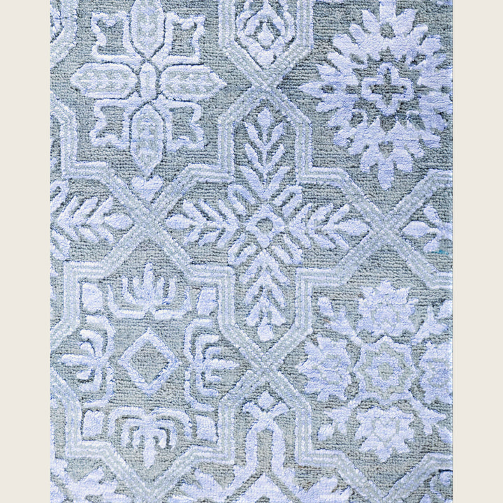 Grey Traditional Ikat Wool Rug - 8' x 10'2"