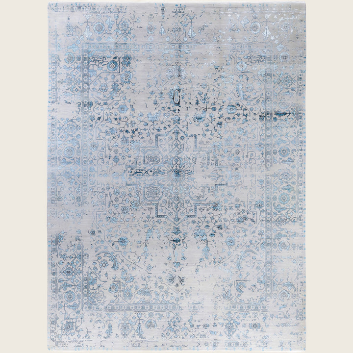 Grey Traditional Ikat Wool Rug - 9'1" x 12'3"
