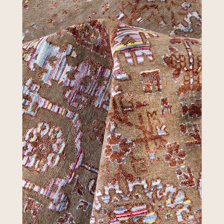 Brown Traditional Ikat Wool Rug - 8' x 10'