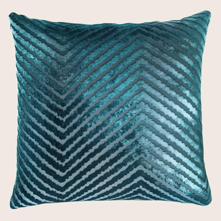 Chevron Velvet Throw Pillow, Pacific