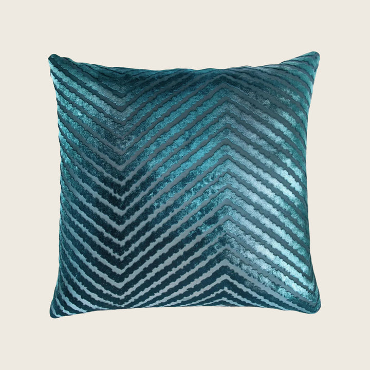 Chevron Velvet Throw Pillow, Pacific