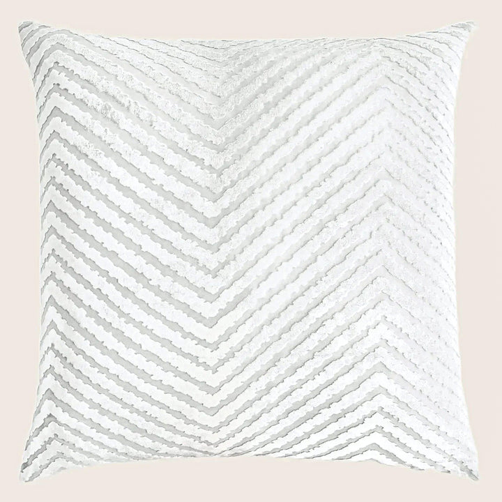 Chevron Velvet Throw Pillow, White