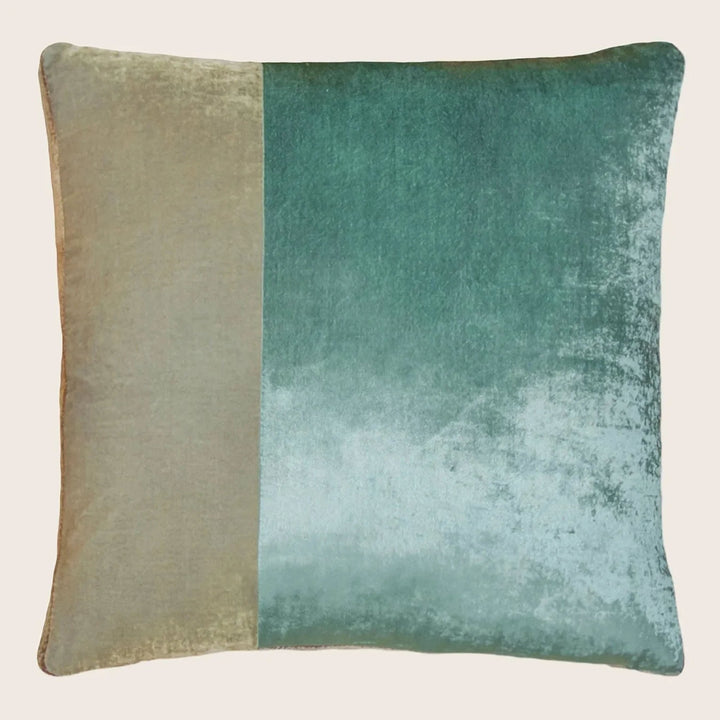 Colorblock Velvet Pillow, Gold + Beige
