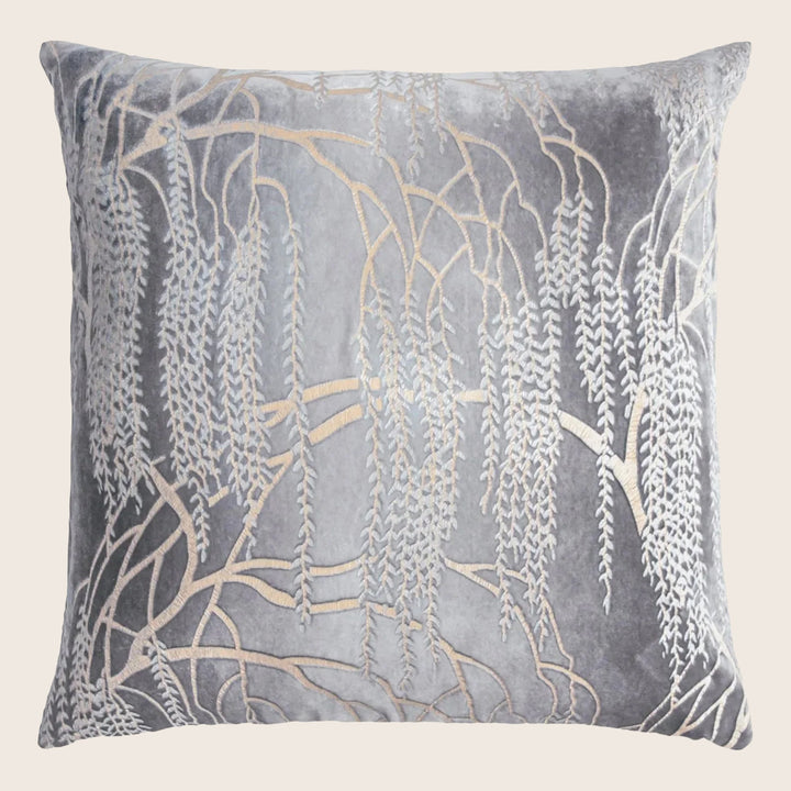 Metallic Willow Velvet Throw Pillow, Silver
