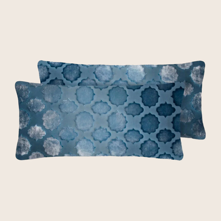 Set of 2 Mini Mod Fretwork Velvet Pillow, Denim