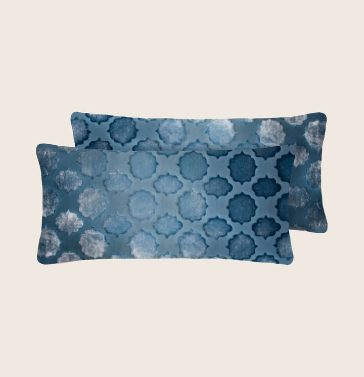 Set of 2 Mini Mod Fretwork Velvet Pillow, Denim