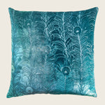 Peacock Feather Velvet Throw Pillow, Pacific