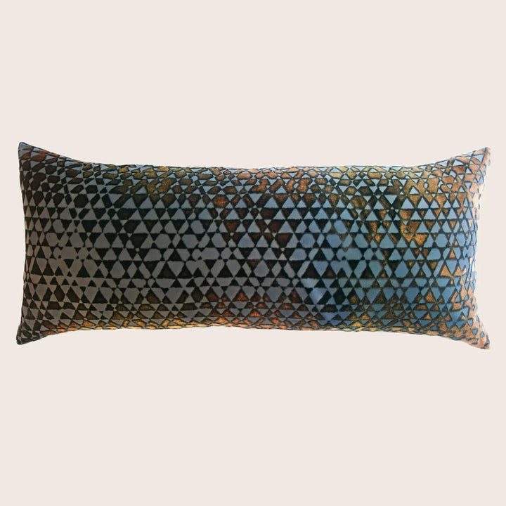 Triangles Velvet Pillow, Copper Ivy