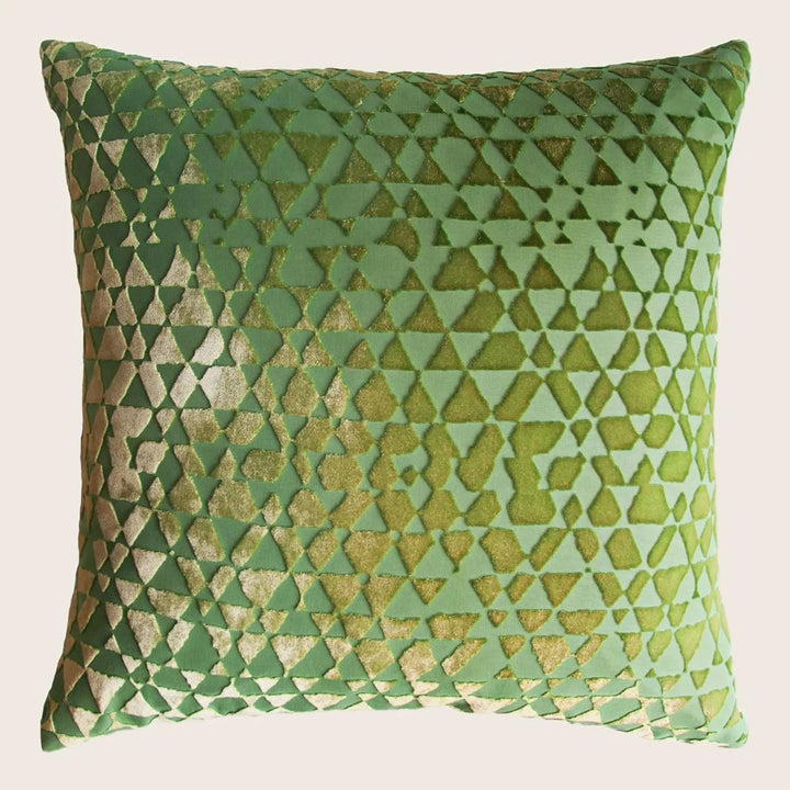 Triangles Velvet Pillow, Grass