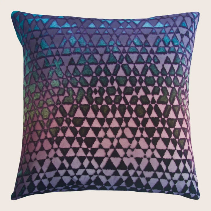 Triangles Velvet Pillow, Peacock