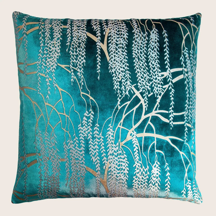 Metallic Willow Velvet Throw Pillow, Pacific