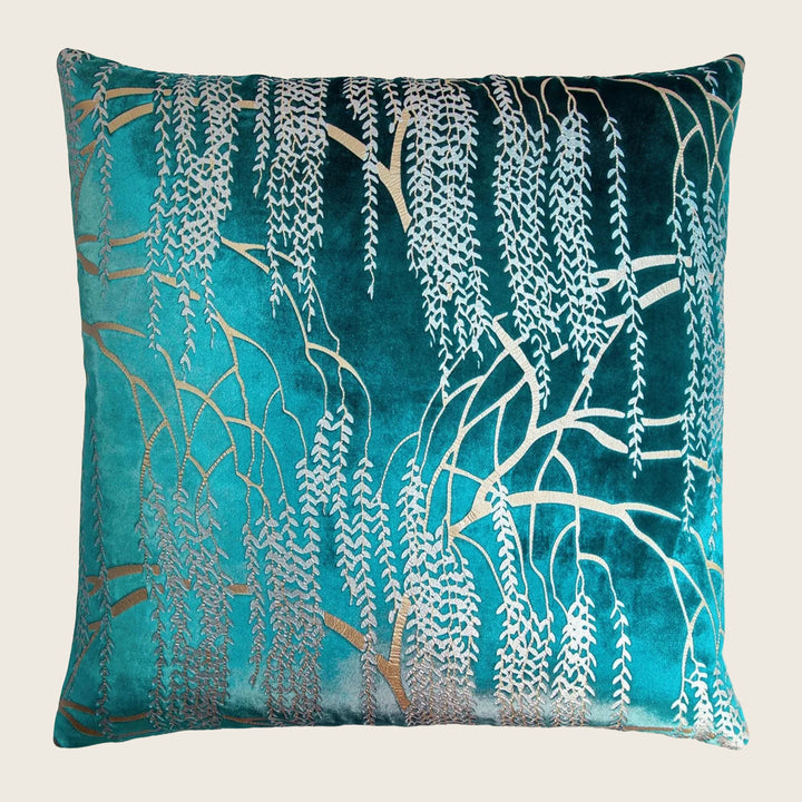 Metallic Willow Velvet Throw Pillow, Pacific