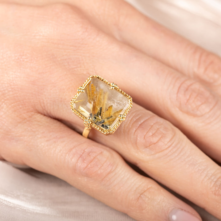Image for One-of-a-Kind 18K Yellow Gold 10.77 ct. Large Square Rutilated Quartz Ring