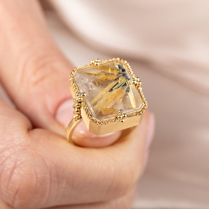 Image for One-of-a-Kind 18K Yellow Gold 10.77 ct. Large Square Rutilated Quartz Ring