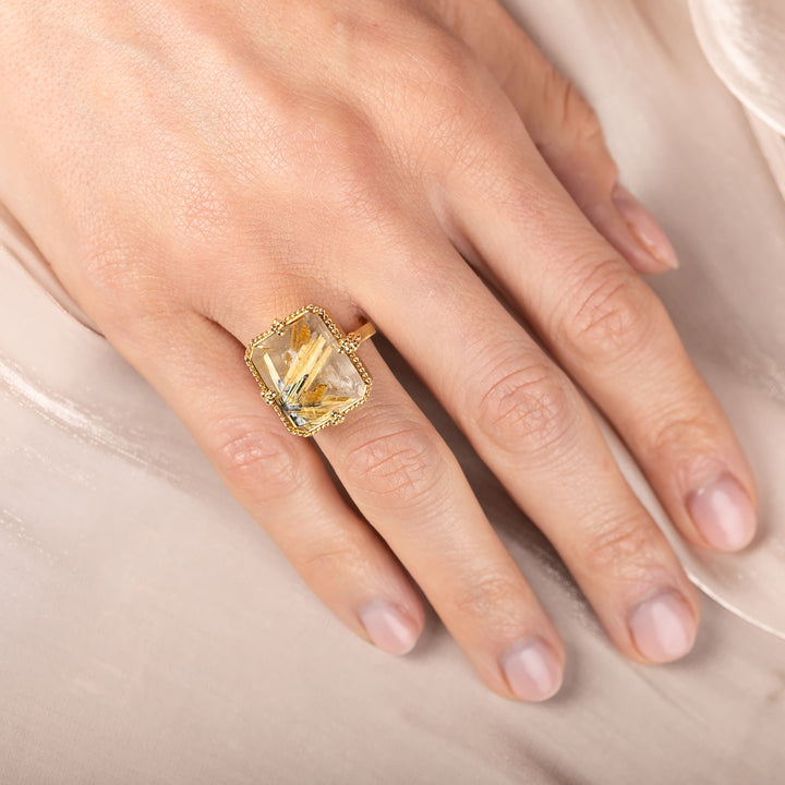 Image for One-of-a-Kind 18K Yellow Gold 10.77 ct. Large Square Rutilated Quartz Ring