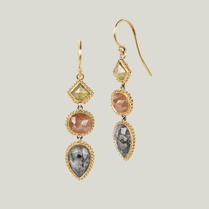 Image for One-of-a-Kind 18K Yellow Gold 6.2 ct. Multi-Color Diamond Triple Drop Earrings